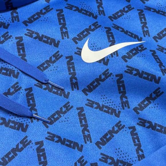 Nike Therma-FIT Mens XL Blue All Over Logo Print Hoodie - Picture 8 of 13
